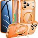 Privacy Case for iPhone 17 Pro Max with 360Stand [Built-in Anti Peeping Screen Protector] [Magnetic Ring ] Full Body Protective Phone 17ProMax Cover 6.9", Orange