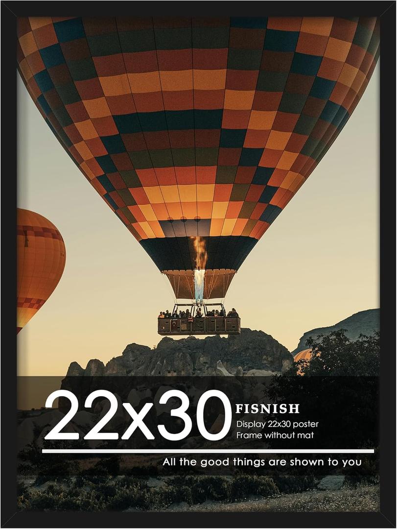 Fisnish 22x30 Picture Frame Black, with HD Plexiglass Durable and Scratch-proof for Horizontal or Vertical Wall Mounting, 1 Pack