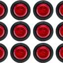 12 Pcs TMH 1-1/4 Inch Mount Red LENS & Red LED Clearance Markers, side marker lights, led marker lights, led side marker lights, trailer marker light for Truck Bus RV Pickup 12V DC