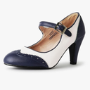 J. Adams Mary Jane Oxford Pumps - Cute Low Kitten Heels - Retro Round Toe Shoe with Ankle Strap - Kym 10