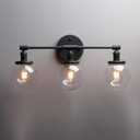Phansthy 3 Light Wall Sconce Bathroom Vanity Light Black Sconce Light Fixture with 5.6 Inches Round Glass Canopy, Black