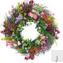 Daisy and Lavender Wildflower Spring and Summer Artificial Spring Wreath Silk Summer for Front Door Home Wall Wedding Festival Farmhouse Holiday Decor (18 inch) (Lavender With Hook)