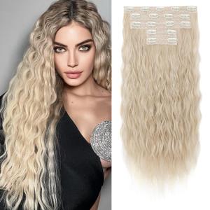 Clip in Hair Extensions, REECHO 5PCS Brown Hair Extensions 24" Thick Long Loose Waves hair extensions HE002 Invisible Lace Weft Natural Soft Hairpieces for Women Blonde