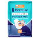 Because Maximum Incontinence Booster Pads for Men and Women, Adds 2 Cups Extra Absorbency to Adult Diapers, Discreet, Adhesive Strip Backing, Unisex (20 Count (Pack of 1))