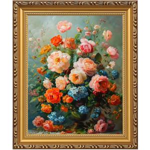 MIEVU Gold Vintage Framed Wall Art - Canvas Wall Art Prints for Living Room Decor Bedroom Home Bathroom, 8x10in Floral Flower Frame Wall Decor (Floral 10)