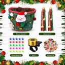 Christmas Bike Basket, Christmas Bike Basket Front Set Include Rattan Woven Bike Baskett with Bells Santa Plush Patterns, Xmas Stickers, Bike Bell, 2 Pcs Ribbons Tassels, Wheel Spoke Decoration (Green)