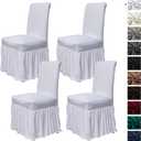 molasofa Chair Covers for Dining Room Set of 4 Stretch Chair Slipcovers with Skirt for Kitchen Seat Protectors Wedding Banquet Decor Kids Pets Spandex Fabric Washable (4pcs, White)