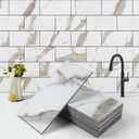 100-Piece Peel and Stick Backsplash, 3" x 6" Peel and Stick Wall Tiles PVC Subway Tile Stick on Backsplash for Kitchen Fireplace Bathroom (Distressed White Marble)