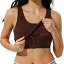 ZeroBound Built in Shelf Bra Crop Tank Tops for Women Scoop Neck Henley Button Sleeveless Casual Basic Tee Shirt Outfits (Brown, S)
