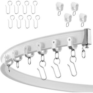 Flexible bendable ceiling curtain track, curved rod with silent roller bracket, room divider, RV ceiling track (White, 3 Meters (9.84 FT)