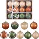 12 Pcs Christmas Ball Ornaments Set Brown Green Champagne Luxury Neutral Shatterproof Christmas Tree Decorations 3.15 Inch Glittering Decorative Hanging Ornament Bulk for Xmas Tree Holiday Party Decor