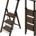 HillhutApex 3 Step Foldable Aluminum Step Ladder with Handgrip, Anti-Slip Pedal, 330lbs Capacity, Lightweight & Portable for Home, Kitchen, Office, Garage (Walnut)