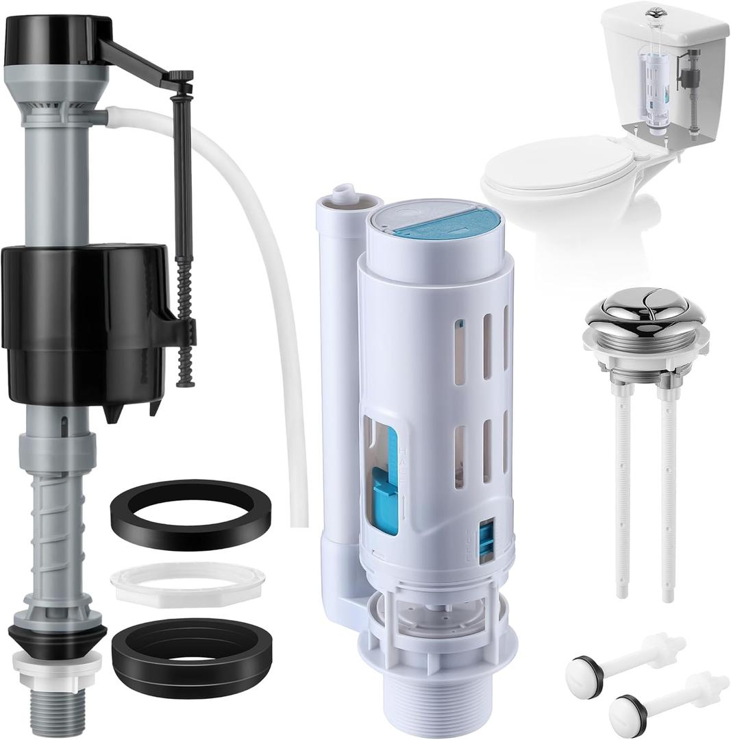 Saillong 1 Pack 2 Inch Universal Toilet Tank Replacement Kit, Include Dual Flush Valve with Push Button, Toilet Fill Valve, Bowl Gasket and Plastic Bolts, Tank Parts Replacement for 2-Piece