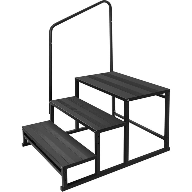 RV Steps with Handrail for Both Sides, 3 Step Stool with Handle for Elderly w/Wide Platform & Anti-Slip Mats, Portable Stairs for Hot Tub/Camper/Mobile Home/Porch/SPA Pool/Pet Stairs