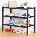 Smiry Shoe Rack, 3 Tier Thick Bamboo Shoe Organizer, Stackable Free Standing Wooden Shoe Storage Shelf for Closet, Entryway, Front Door Entrance, Black