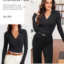 Meetrendi Womens Long Sleeve V Neck Polo Shirts Business Casual Collared Work Top Slim Fitted Basic 2025 Fall Outfit (Black, M)