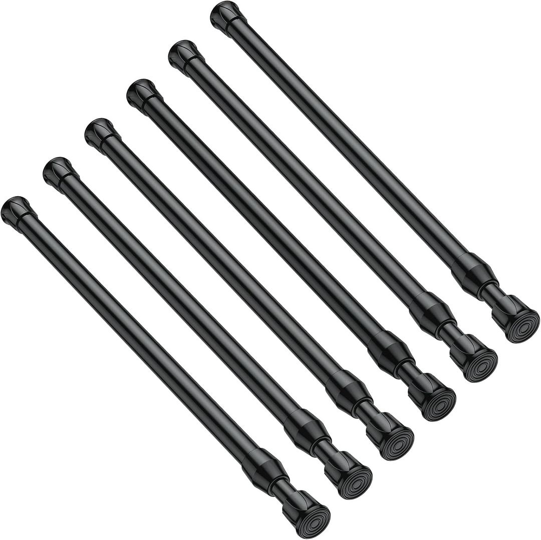 6PCS Small Tension Curtain Rod 11 to19Inch,Black Short Curtain Rods No Drilling,Loaded Expandable Spring Curtain Rods for Windows,Kitchen,Closet,Cupboard,Door,Bookshelf (12-20inch-6Pcs)