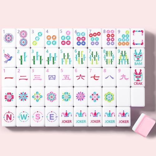 American Mahjong Game Set, 160 Pink Layered Mah Jong Tiles with Tile Bag, Gift-Ready Storage Box, 4 Dice with Pouch, Mahjong Travel Tiles Set, Western Mah Jongg, Majong, Majiang