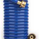 EVA Coil Garden Hose for Gardener: Retractable Self Coiling Hoses with 3/4" GHT Solid Brass Fittings - Kink Free and Flexible for Home and Garden Yard (15FT, Blue)