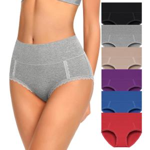 MISSWHO Cotton High Waisted Soft Womens Underwear Breathable Panties, Multipack (Large)