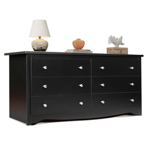 WLIVE Wood Black Dresser with 6 Drawer, Wide Chest of Drawers for Bedroom, Long Nightstand with Drawers, Modern Large Storage Tower Unit, Closet Store Organizer for Living Room