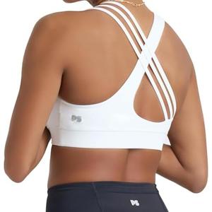 POPSUGAR PS Strappy Sports Bra for Women, Criss-Cross Back Padded Yoga Bra Workout Tops - Medium Support & Removable Cups Large