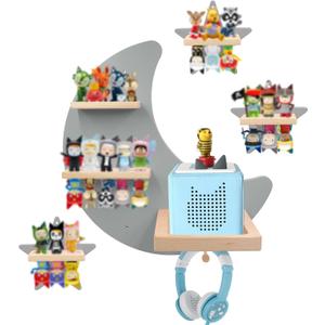 for Toniebox 1 and Toniebox 2 Tonie Shelf Wall Mounted Set,Tonies Figures Tonies Storage,Magnetic Wooden Floating Shelves Compatible with Tonie Box Player Character for Children Room (grey-moon)