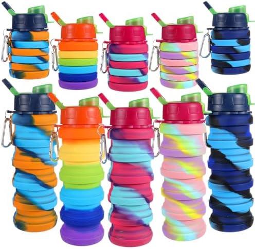JOUTYFOR 5 Pack Collapsible Water Bottles 17 oz Silicone Portable Lightweight Foldable Water Bottle with Carabiner Leakproof Reusable for Travel Camping Hiking Cycling Sport Outdoor(Rainbow)