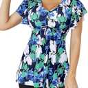 Tesuwel Womens Tankini Bathing Suits with Shorts High Waisted 2 Piece Swimsuit Modest Ruffled Short Sleeve Swim Suit Size L