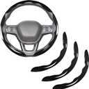 Carbon Fiber Steering Wheel Covers 3 Piece Clip on Steering Wheel Cover (Black) (Standard Size[14"1/2-15"])