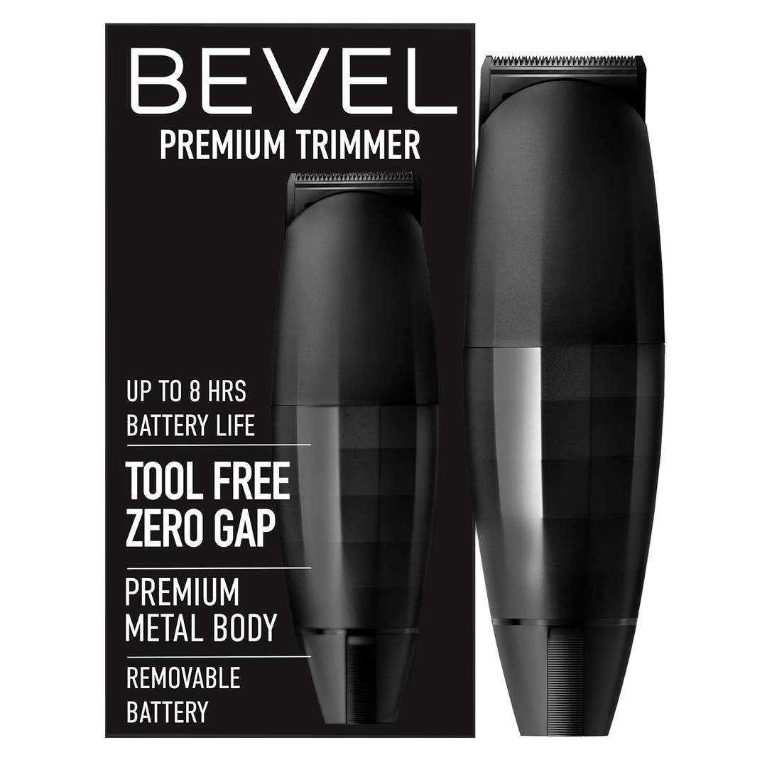 Bevel Beard Trimmer for Men - Black Edition Cordless Trimmer, 8 Hour Rechargeable Battery Life, Tool-Free Adjustable Zero-Gapped Blade, Barber Supplies, Mustache Trimmer