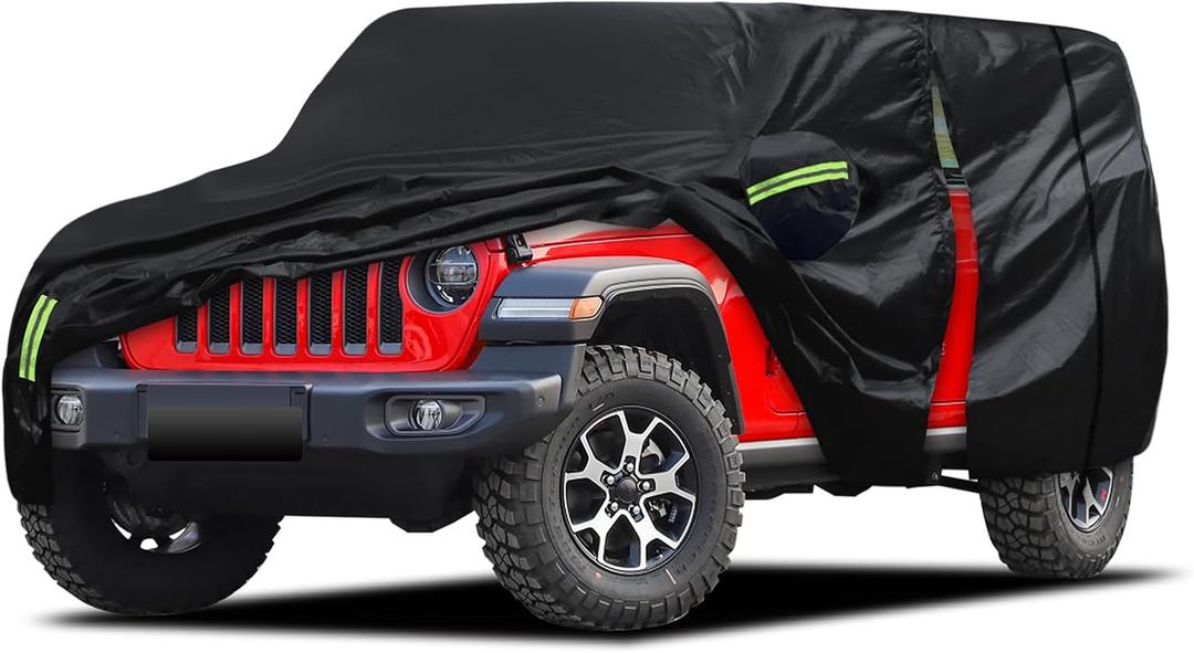 Car Cover Custom Fit for Jeep Wrangler 4 Door 2006-2025 JK JL, Migaven Waterproof Full Exterior Cover Rain Sun Protection with Door Zipper (Black)
