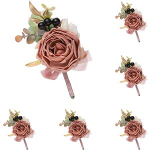 uxcell 6pcs Rouge Boutonnieres for Men, Buttonholes Pocket Corsage Artificial Flowers with Boutonnieres Pins for Bride Groom Wedding Ceremony Anniversary Formal Party