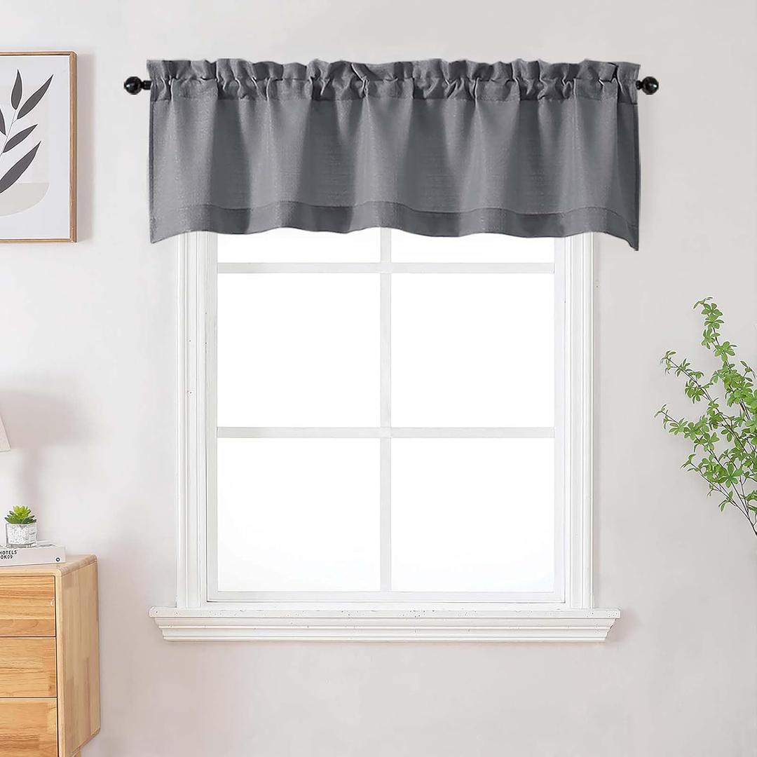 Valance Curtains 18 Inch Length 1 Piece, Soft Airy Faux Linen Solid Small Window Curtains for Bathroom Basement, Modern Rod Pocket Design, 1 Pcs, Dark Grey, Each 60Wx18L Inch