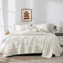 WDCOZY Boho Ivory Quilt King Size Bedding Sets with 2 Pillow Shams, Cream White Farmhouse Lightweight Soft Bedspread Coverlet for All Season, 3 Pieces, 104x90 inches