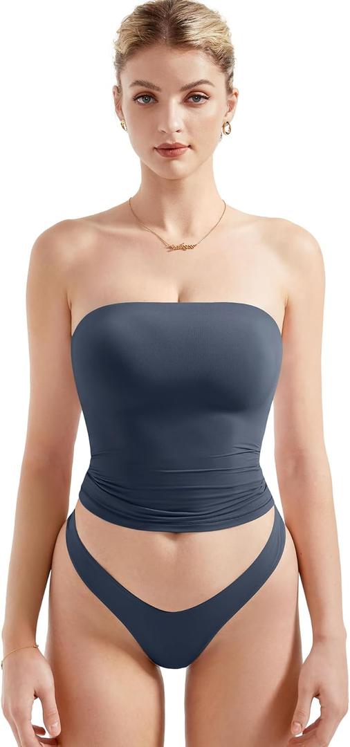 SUUKSESS Women Sexy Tube Top Summer Y2K Going Out Double Lined Basic Tank Top (Small, Navy Blue)