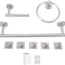 304 Stainless Steel Bathroom Hardware Set, Includes Towel Rings, Towel Bar, Tissue Holder, and 5 Hooks, Modern Brushed Finish, Easy to Install
