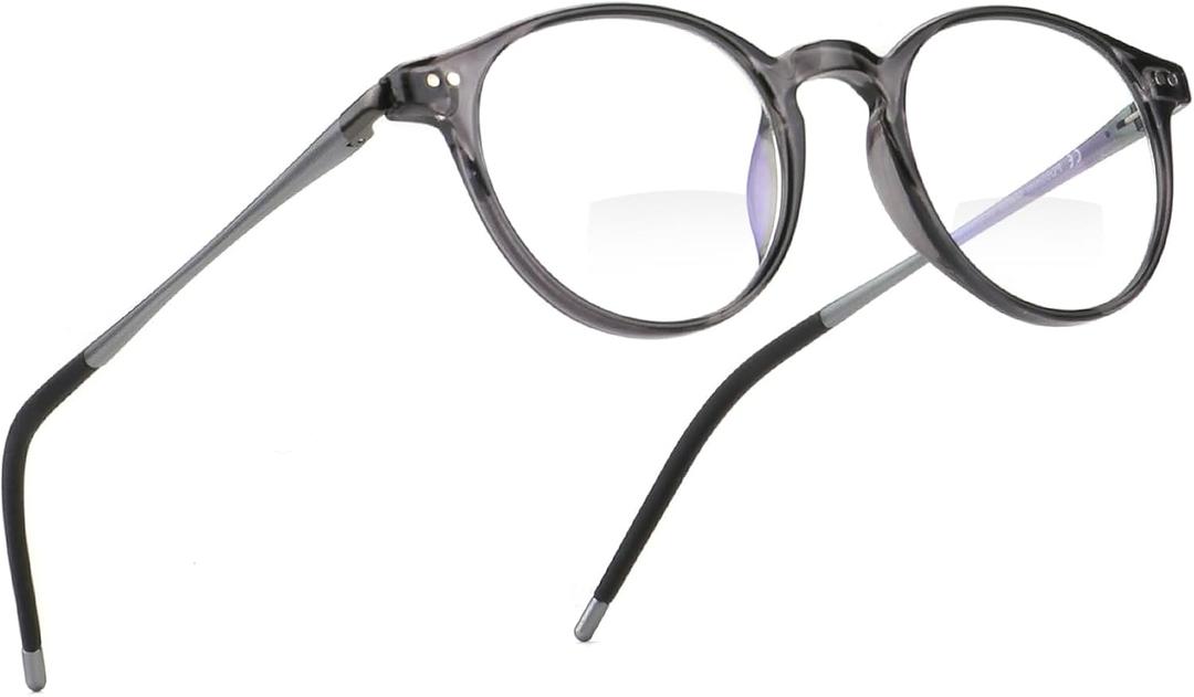 Exquisite Round Ultralight Bifocal Reading Glasses Women Men Durable Blue Light Blocking Anti EyeStrain/UV Computer Readers Spring Hinge 2.0 Grey