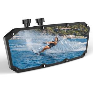 Boat Rear View Mirror,Universal 4"x11" Marine Mirror Accessories and Lock Konb,Wide-angle Convex Boat Fit for Pontoon Boat Floating Bridge Boat Sports Crew Surfing