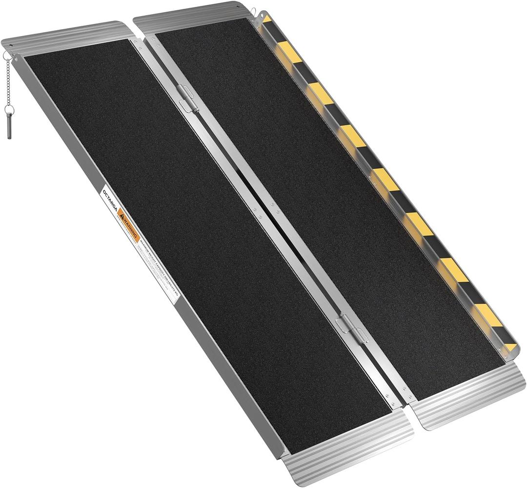 4FT Portable Wheelchair Ramp Aluminum Folding Handicap Ramp with Handle, Threshold Wheel Chair Ramp for Home Steps, Stairs, Entry, Curbs, Doorways, Non-Skid, Mobility Scooter Compatibility