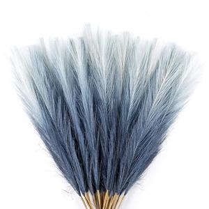 Acfruits 20Pcs Navy Blue Gradient and White Faux Pampas Grass Decor, 21.7"" Pompas Grass Flower Arrangement and Vase Filler for Boho Home Wedding Decoration, Black