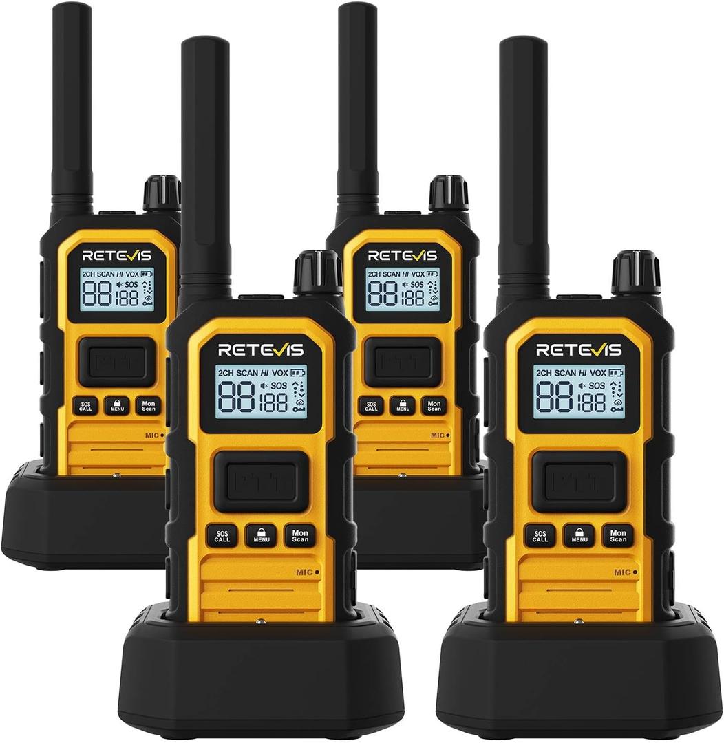 Retevis RB48 Plus IP67 Waterproof Heavy Duty Long Range Walkie Talkies, GMRS Radio, Construction Jobsite Two Way Radio, NOAA, Shock Resistant, Dual PTT, Vibration Reminder(4 Pack)