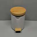 Small Bathroom Trash Can with Natural Bamboo Lid Soft Close3 Liter / 0.8 GallonStainless Steel Garbage Can with Removable Inner Bucket and Step Pedal White