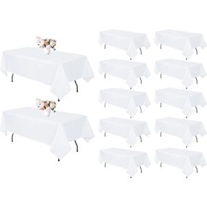 12 Pack White Tablecloth 60 x 102 Inch Rectangular Table Cloth for 6 Foot Rectangle Tables, Wrinkle Resistant Washable Polyester Fabric Table Covers for Wedding Party Banquet Buffet and Camping