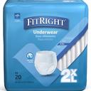 FitRight Heavy Absorbency Protective Underwear, Size 2XL, For Waist Size 68"-80", Bag of 20