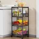 HapiRm Fruit Basket Kitchen Cart - 4-Tier Rolling Storage Cart with Wheels, Fruit Vegetable Basket with Wood Top, Pantry Utility Kitchen Organizer for Fruit Potato Onion Vegetable Bread Snack (All Black)