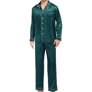ZUEVI Men's Satin Silky Pajamas set Classic Silk like Sleepwear Set Button-Down Loungwear Two-Piece Pj Sets XXL