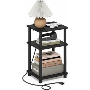 Furinno Just 3-Tier Night Stand with Charging Station, Black Espresso