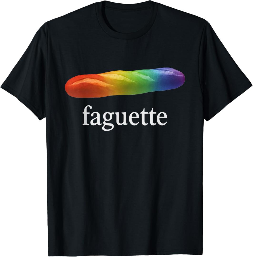 Cute Funny Baguette Rainbow Faguette LGBT Pride Month T-Shirt (Small, Black)