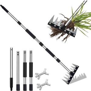 Stainless Steel Weeding Tool, Thickened Version 8 Tines Weeder Rake, Weed Puller Tool with Long Handle, for Removing Weeds, Loosening Soil, Cleaning Flower Beds, Pine Needles & Lawn Prep